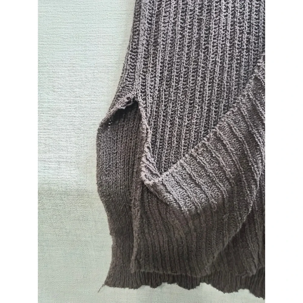 Free People Cardigan Sweater Vest Womens XL Brown Waffle Knit Open Front Winter